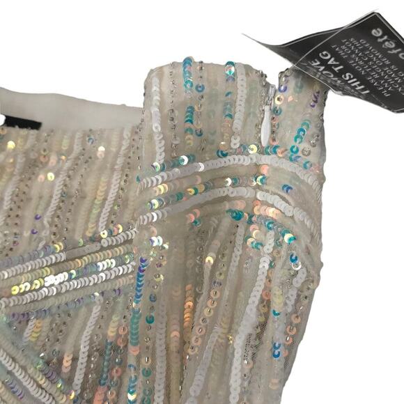 Retrofete Sheer Sequin Embellished Jocelyn Pants Geo White - Picture 13 of 16